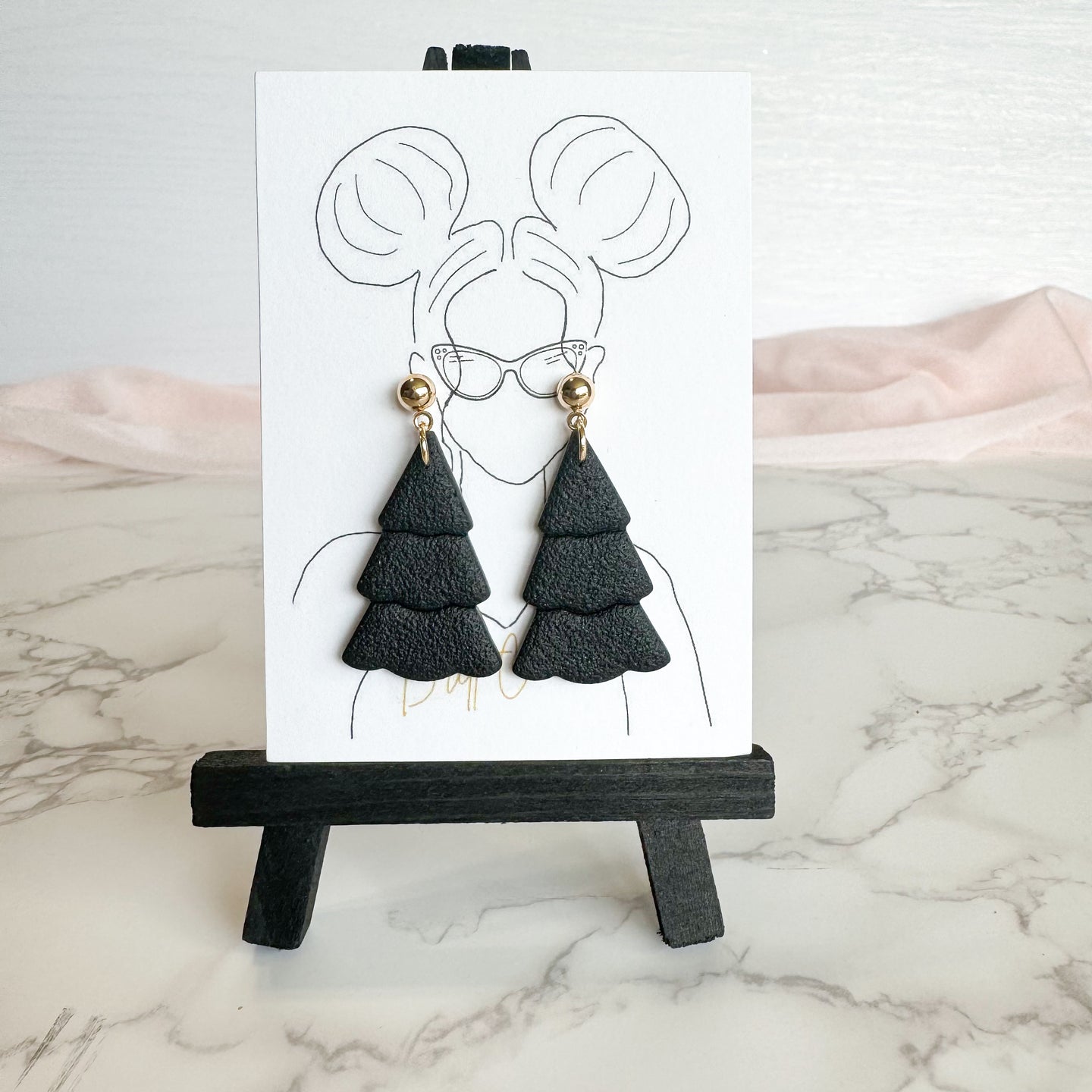 Black Textured Christmas Tree Dangles