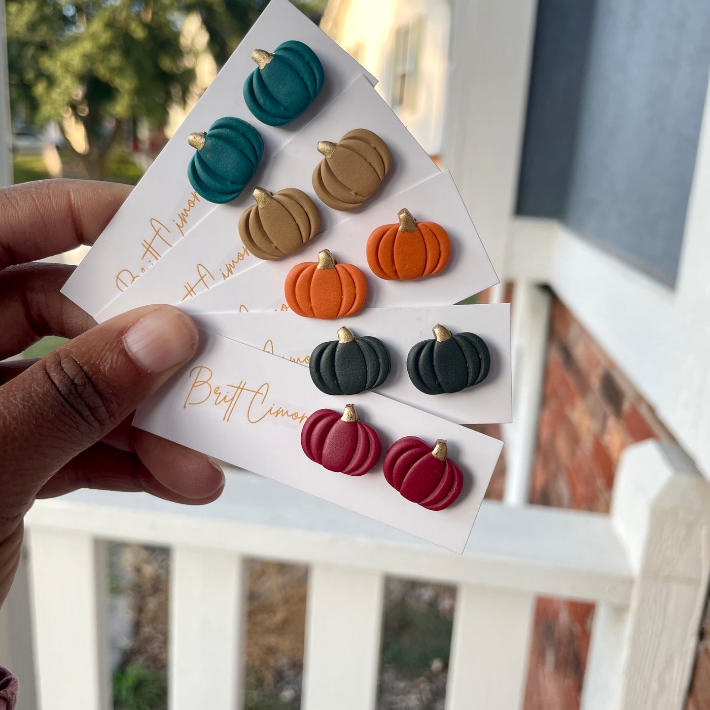 Pumpkin Clay Stud Earrings - Colors