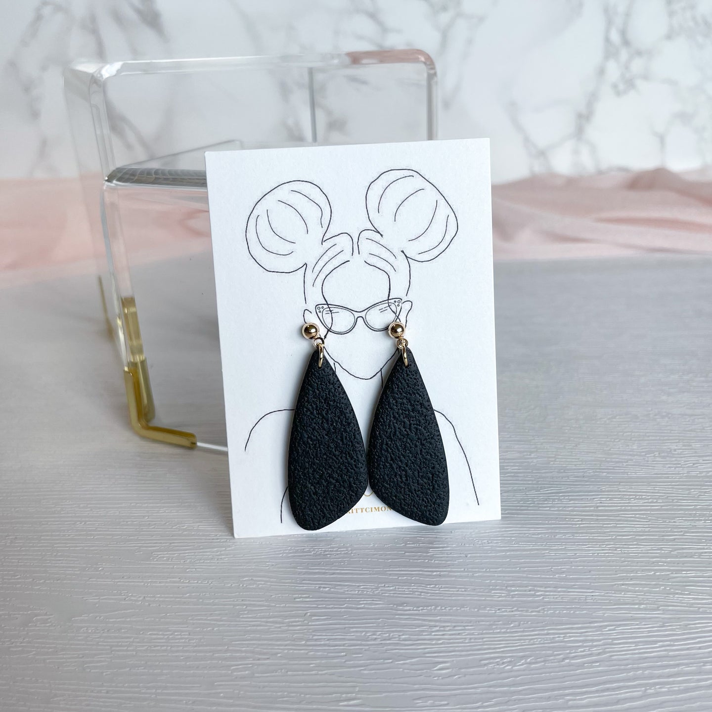 Black Asymmetrical Teardrop Earrings