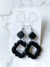 Load image into Gallery viewer, Black handmade polymer clay earrings. These are hypoallergenic earrings and super lightweight.
