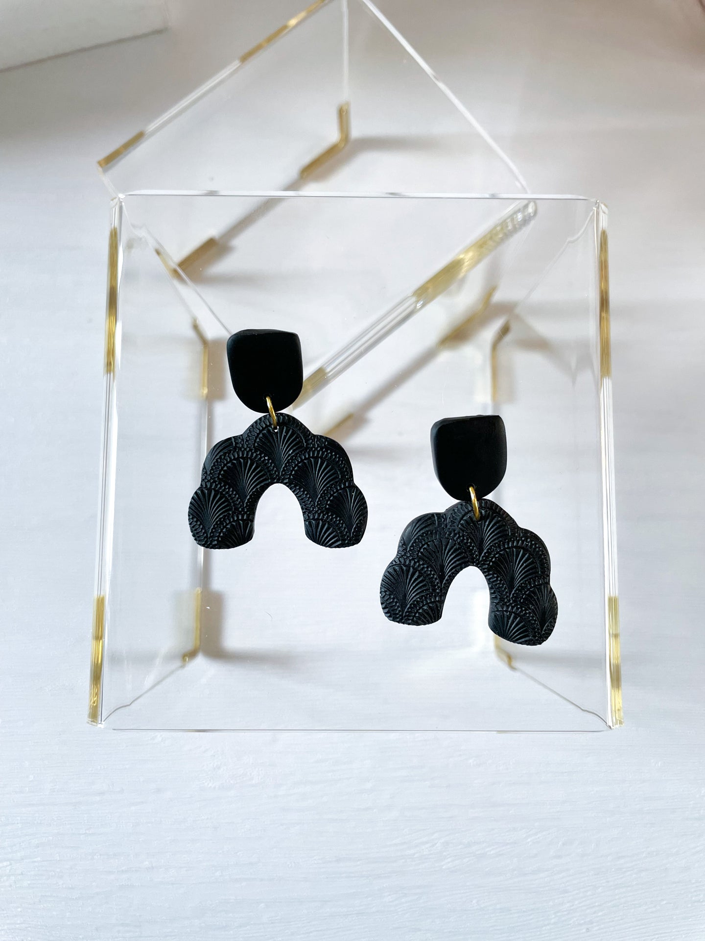 Black Textured Clay Arch Earrings